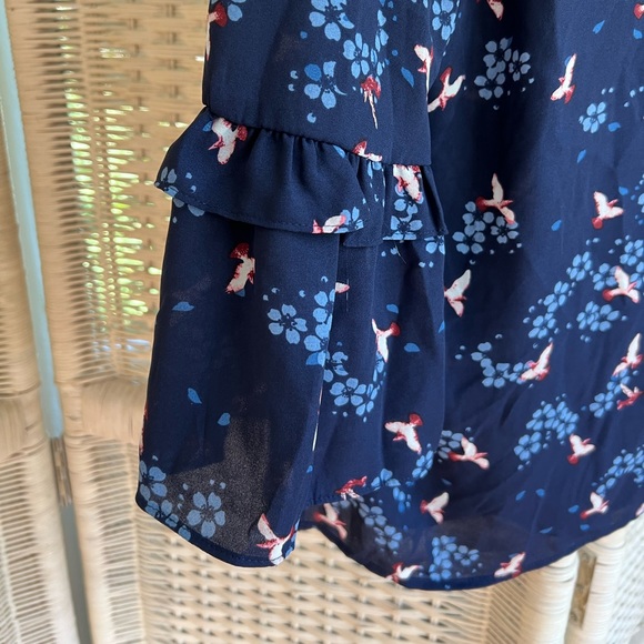 Primark navy shirt, with flounce sleeve. NWT. Button back - Picture 3 of 3